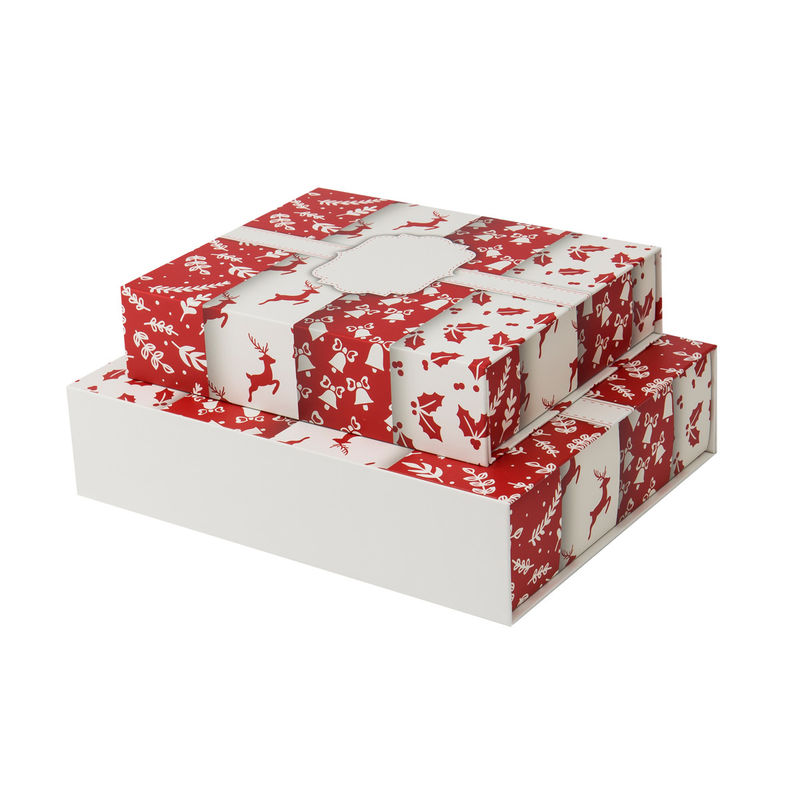 Christmas Ribbon Paper Box Lid And Base Gift Box Custom Design CMYK Printing